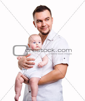 Father holding small cute baby