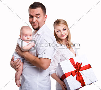Happy family over white background
