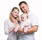 Happy family over white background