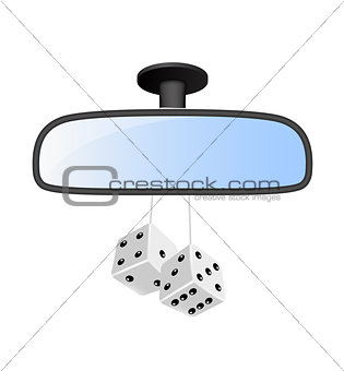 Car mirror with pair of white dices