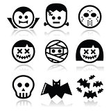 Halloween characters - Dracula, Frankenstein, mummy icons