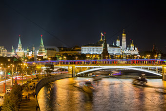 Night View of Moscow River and Kremlin