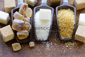 different types of sugar - brown, white and refined sugar