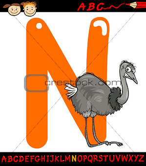 letter n for nandu cartoon illustration