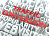 Traffic Conversion - Red Wordcloud Concept.