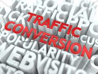 Traffic Conversion - Red Wordcloud Concept.