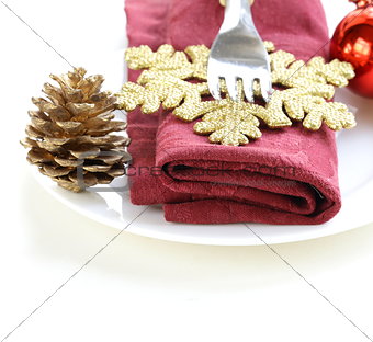 Christmas table setting with festive decorations