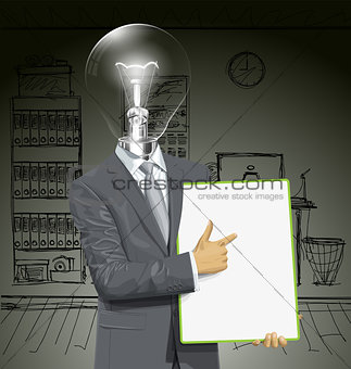 Vector Lamp Head Businessman With Empty Write Board