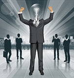 Vector Lamp Head Businessman With Hands Up