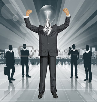 Vector Lamp Head Businessman With Hands Up