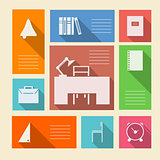 Colored vector icons for school supplies with place for text
