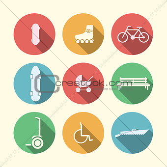 Flat vector icons for active leisure in the park