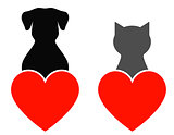 dog and cat with heart