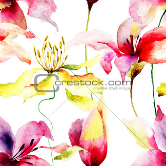 Seamless pattern with Lily flowers