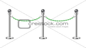 Stand chain barriers in silver design with green chain