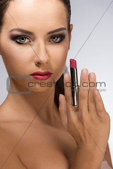make-up woman in close-up shoot 