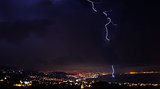 Lightning, thunder storm at night sky