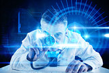 Composite image of mature businessman running diagnostics