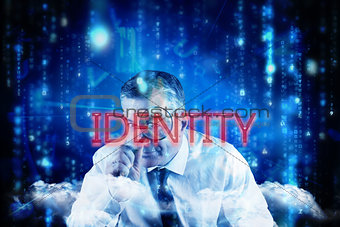 Identity against lines of blue blurred letters falling