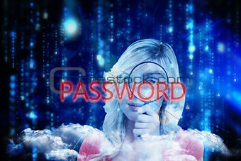 Password against lines of blue blurred letters falling