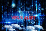 Virus alert against lines of blue blurred letters falling