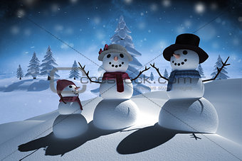 Composite image of digitally generated white snow family