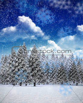 Composite image of snowflakes falling