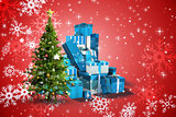 Composite image of christmas tree and presents