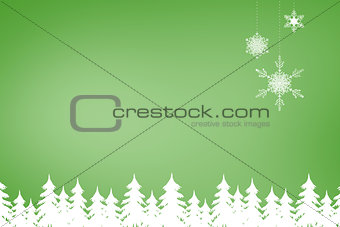 Composite image of fir tree forest and snowflakes