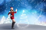 Composite image of sexy santa girl pointing