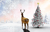 Composite image of christmas tree and reindeer