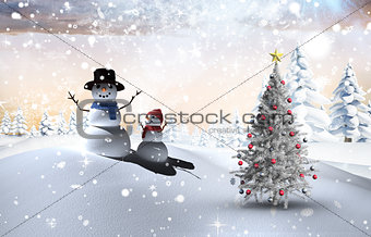 Composite image of christmas tree and snowman