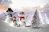 Composite image of christmas tree and snowmen