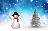 Composite image of christmas tree and snowman