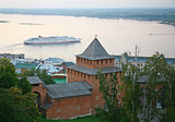 Evening autumn cruise on Volga river in Nizhny Novgorod