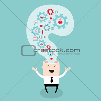 Businessman head with the gears thoughts and ideas