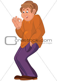 Cartoon happy man in orange polo