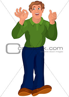 Cartoon man in blue pants smiling