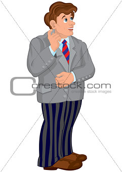 Cartoon man in gray jacket and striped pants