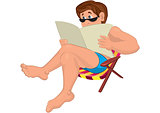 Cartoon man in sunglasses sitting in the beach chair