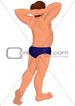 Cartoon man in swim shorts back view