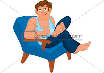 Cartoon man sitting in armchair dreaming