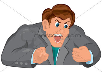 Cartoon man torso in gray suit screaming
