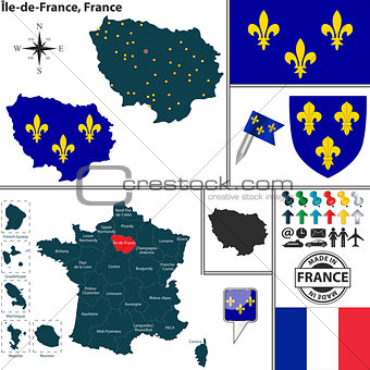 Map of Ile-de-France, France