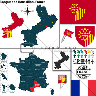 Map of Languedoc-Roussillon, France