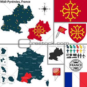 Map of Midi-Pyrenees, France