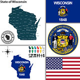 Map of state Wisconsin, USA