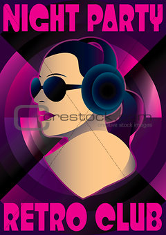 abstract retro poster with a girl DJ