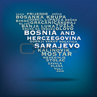 Bosnia and Herczegovina map made with name of cities