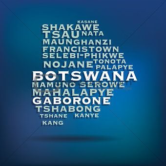 Botswana map made with name of cities